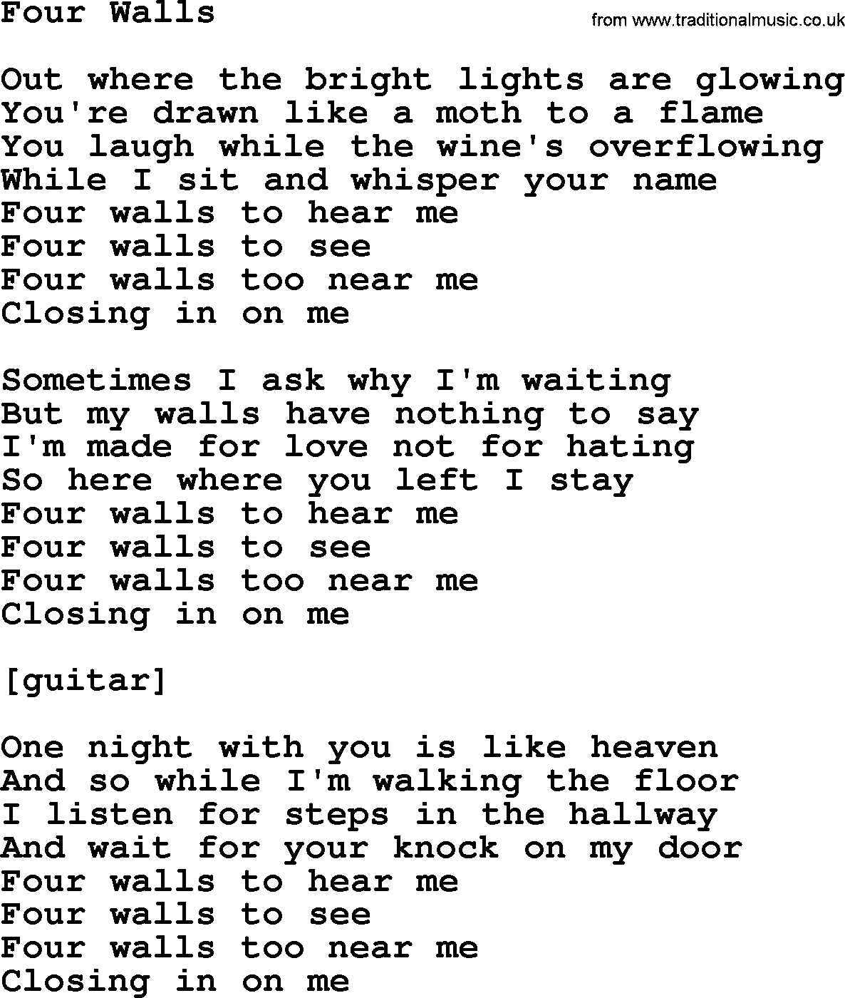 Willie Nelson song: Four Walls lyrics