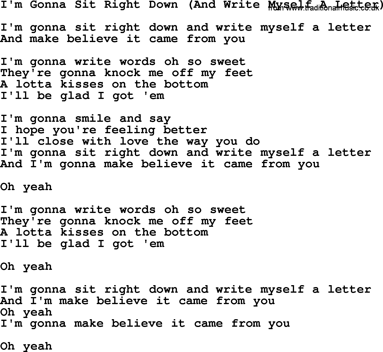 Willie Nelson song: I'm Gonna Sit Right Down (And Write Myself A Letter) lyrics