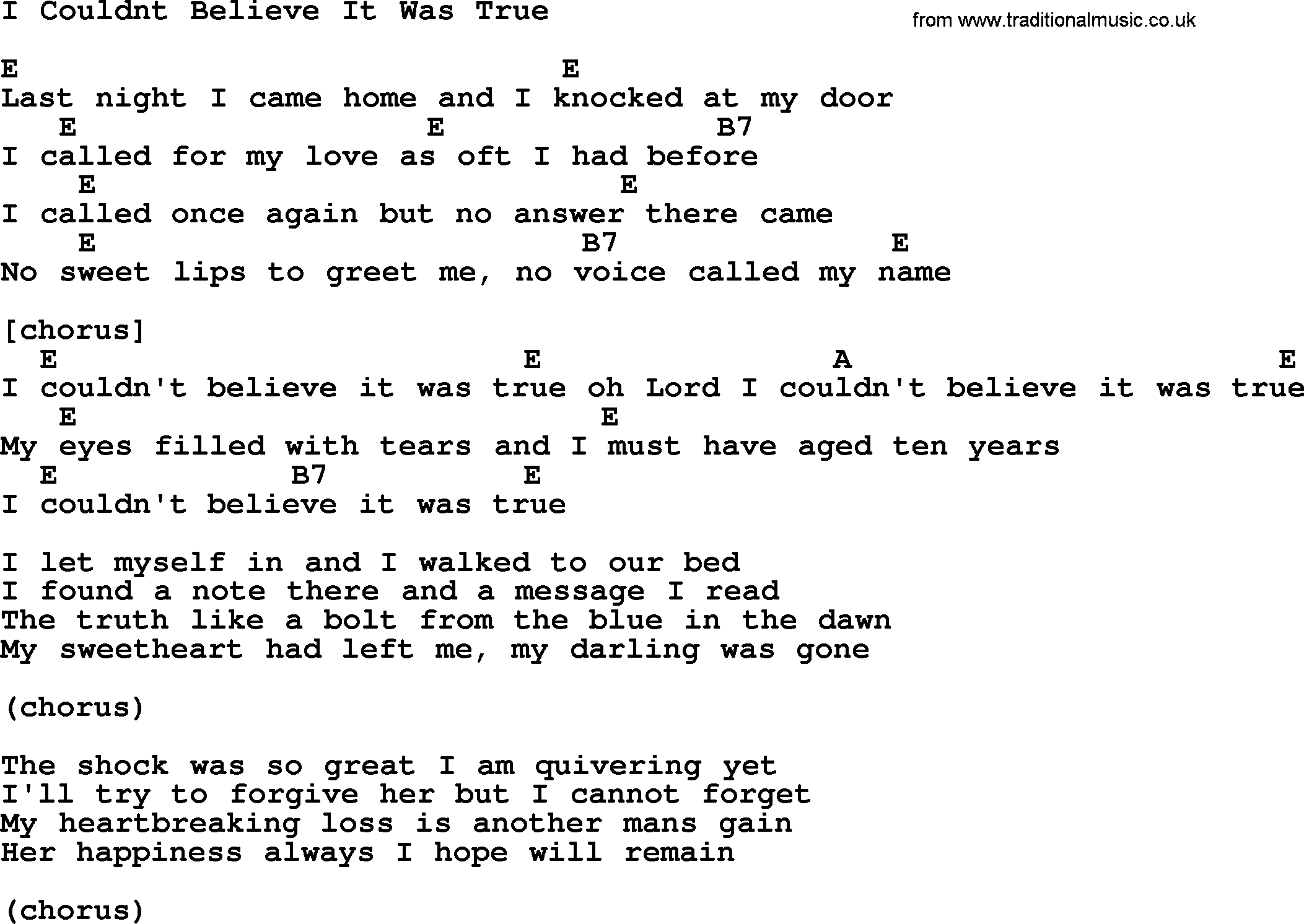 Willie Nelson song: I Couldnt Believe It Was True, lyrics and chords