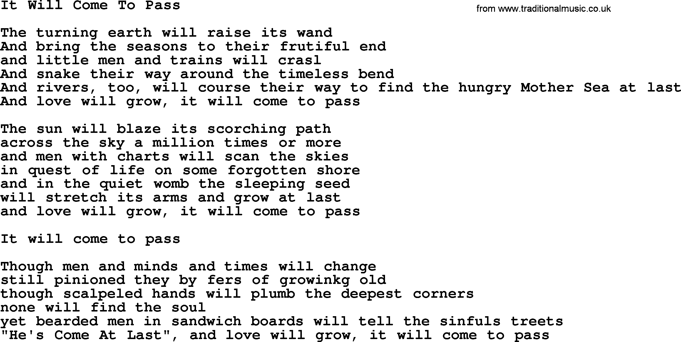 Willie Nelson song: It Will Come To Pass lyrics
