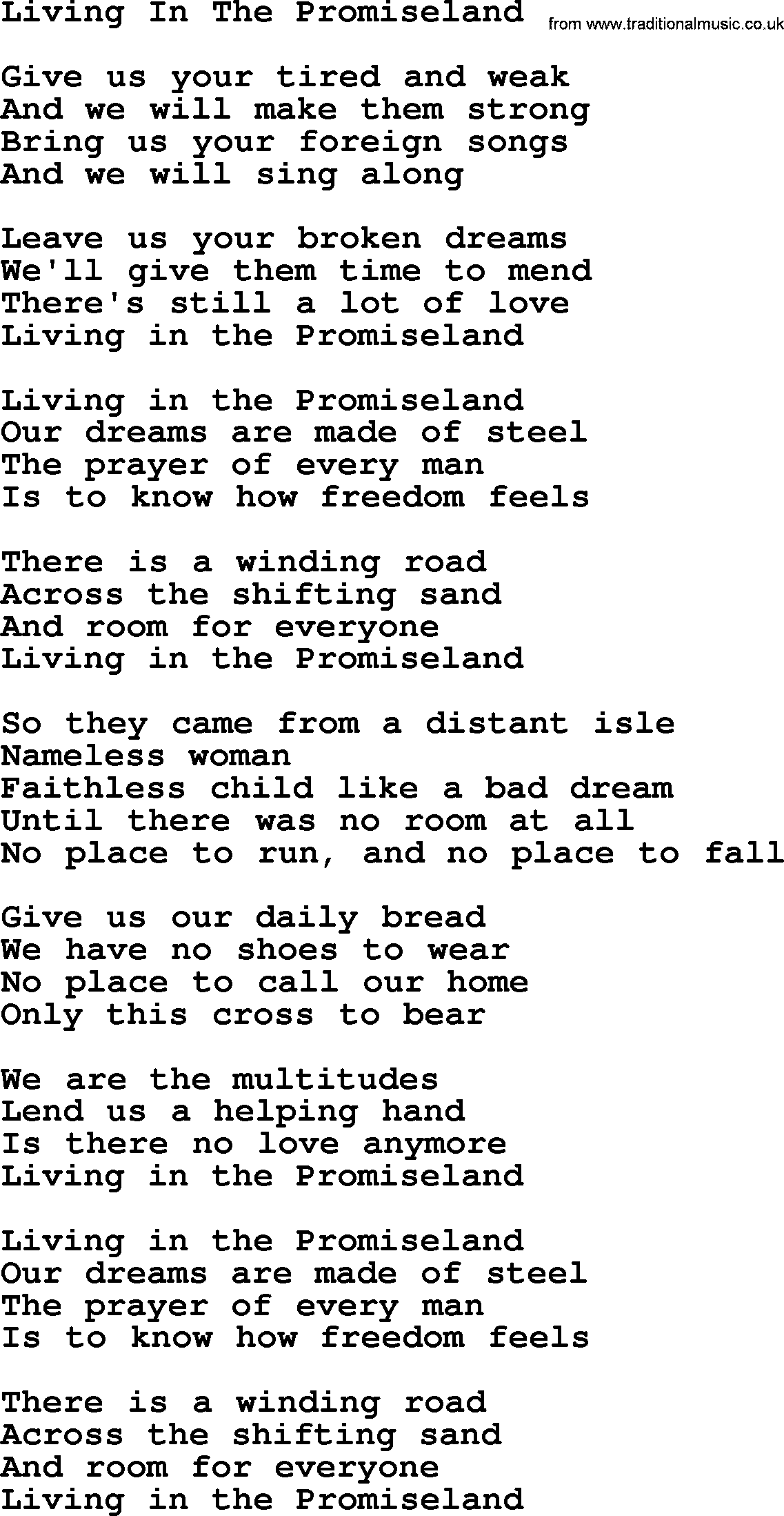Willie Nelson song: Living In The Promise Land lyrics