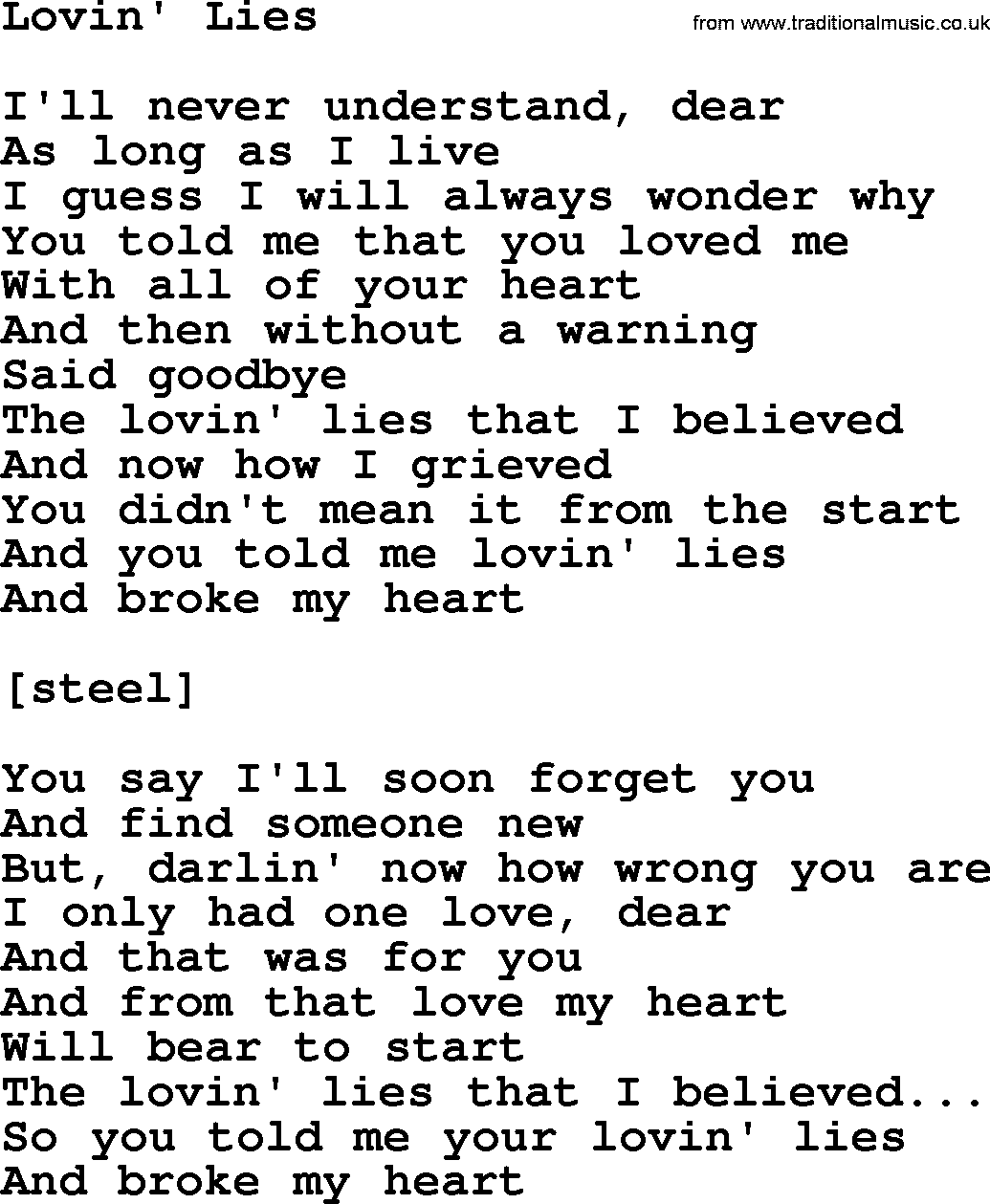 Willie Nelson song: Lovin' Lies lyrics