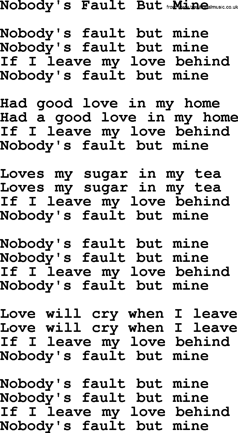 Willie Nelson song: Nobody's Fault But Mine lyrics