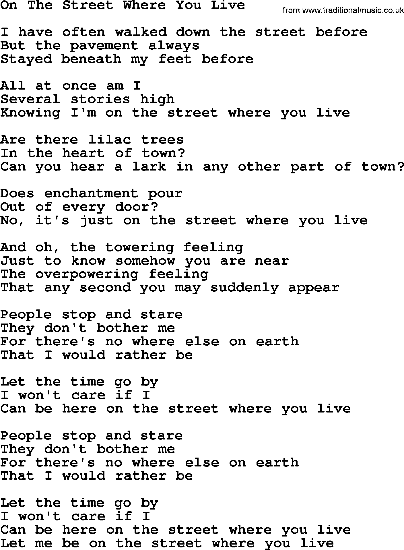 Willie Nelson song: On The Street Where You Live lyrics