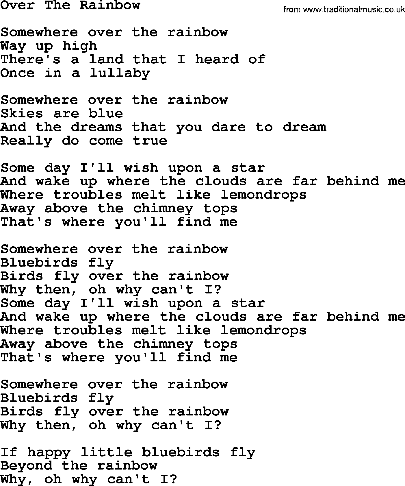 Willie Nelson song: Over The Rainbow lyrics