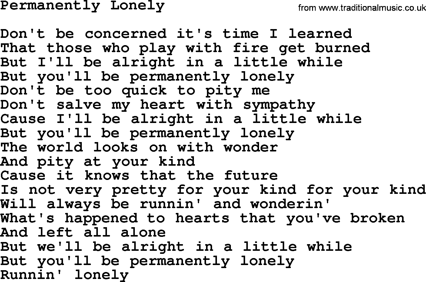 Willie Nelson song: Permanently Lonely lyrics