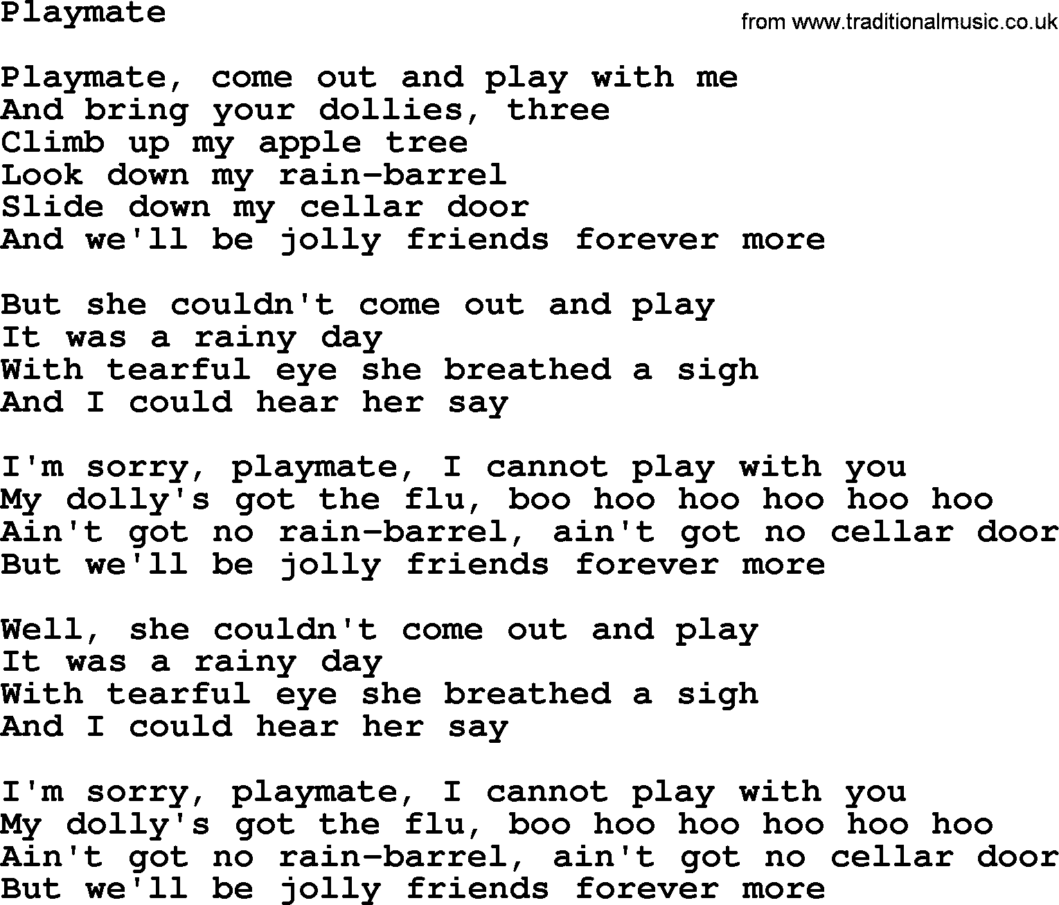 Willie Nelson song: Playmate lyrics