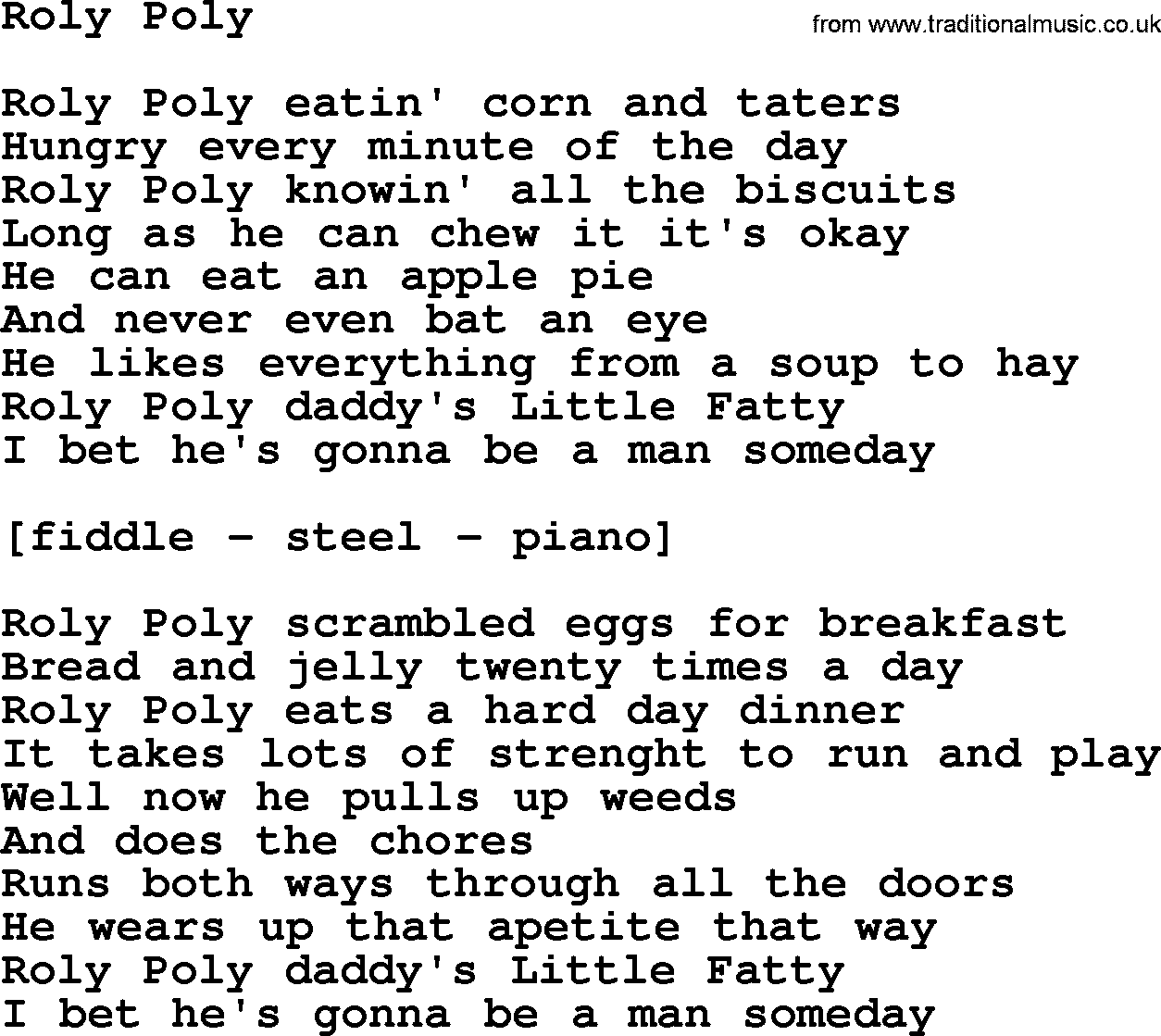 Willie Nelson song: Roly Poly lyrics
