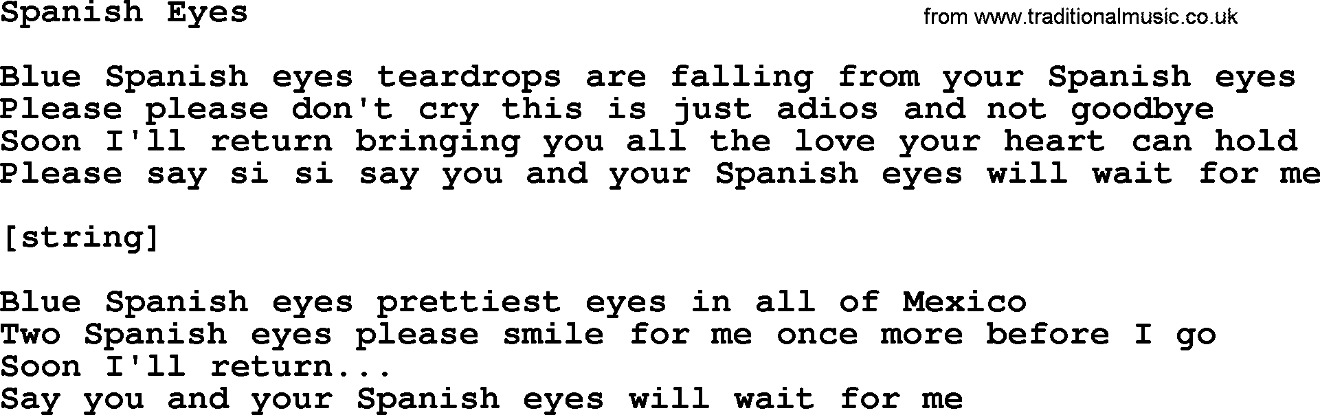Willie Nelson song: Spanish Eyes lyrics