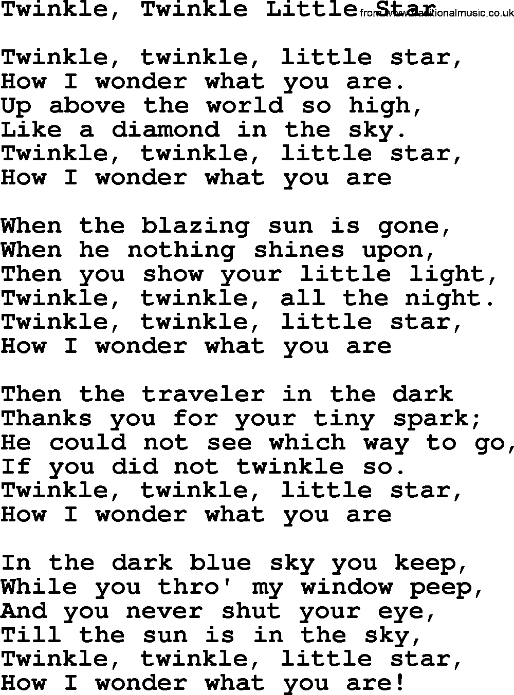 Willie Nelson song: Twinkle, Twinkle Little Star lyrics