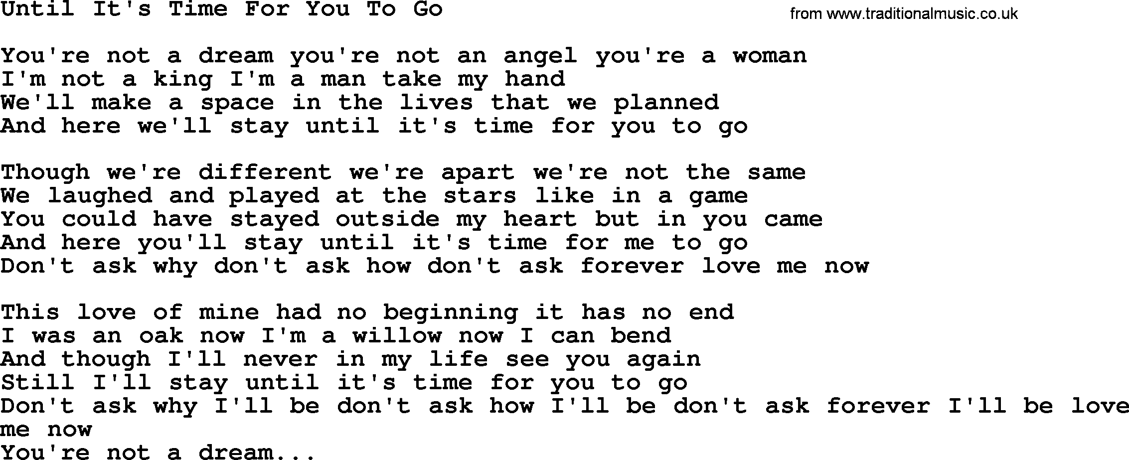 Willie Nelson song: Until It's Time For You To Go lyrics