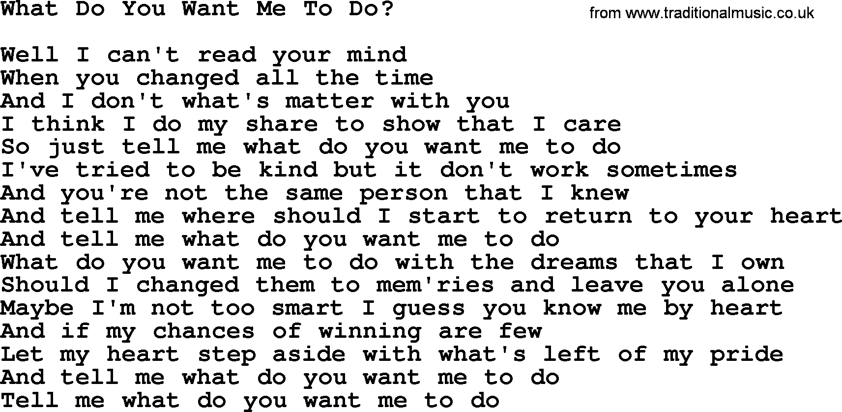 Willie Nelson song: What Do You Want Me To Do lyrics