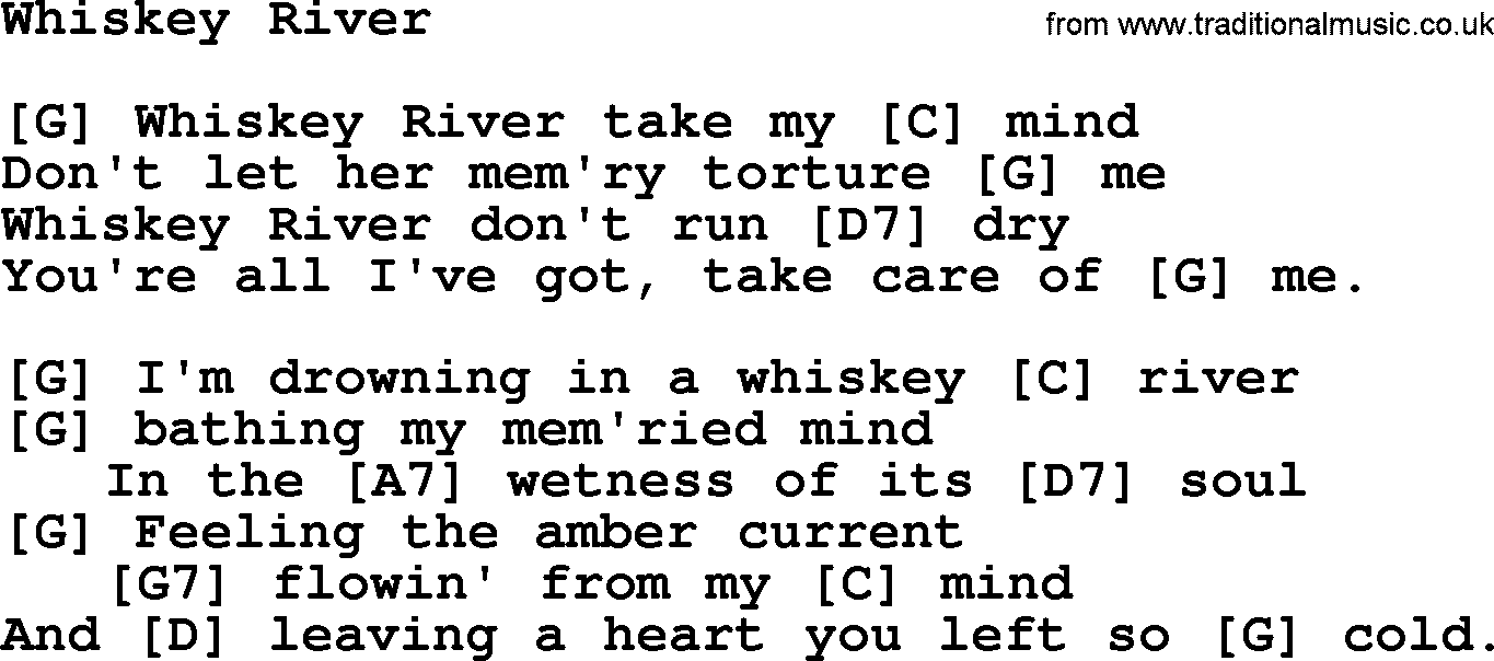Willie Nelson song: Whiskey River, lyrics and chords