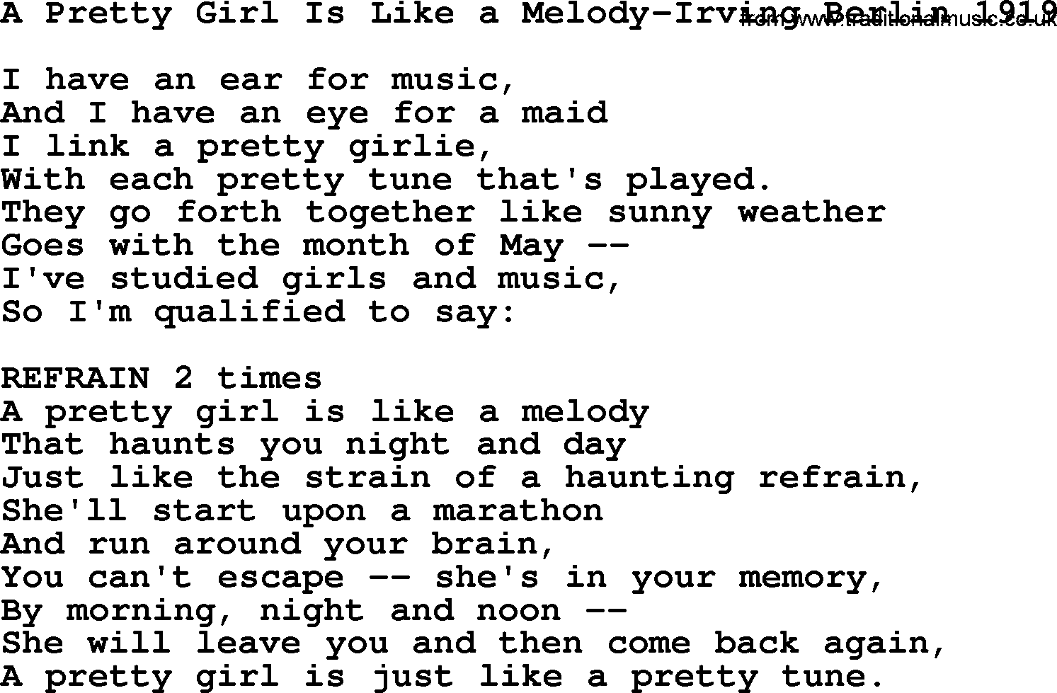 World War(WW1) One Song: A Pretty Girl Is Like A Melody-Irving Berlin 1919, lyrics and PDF