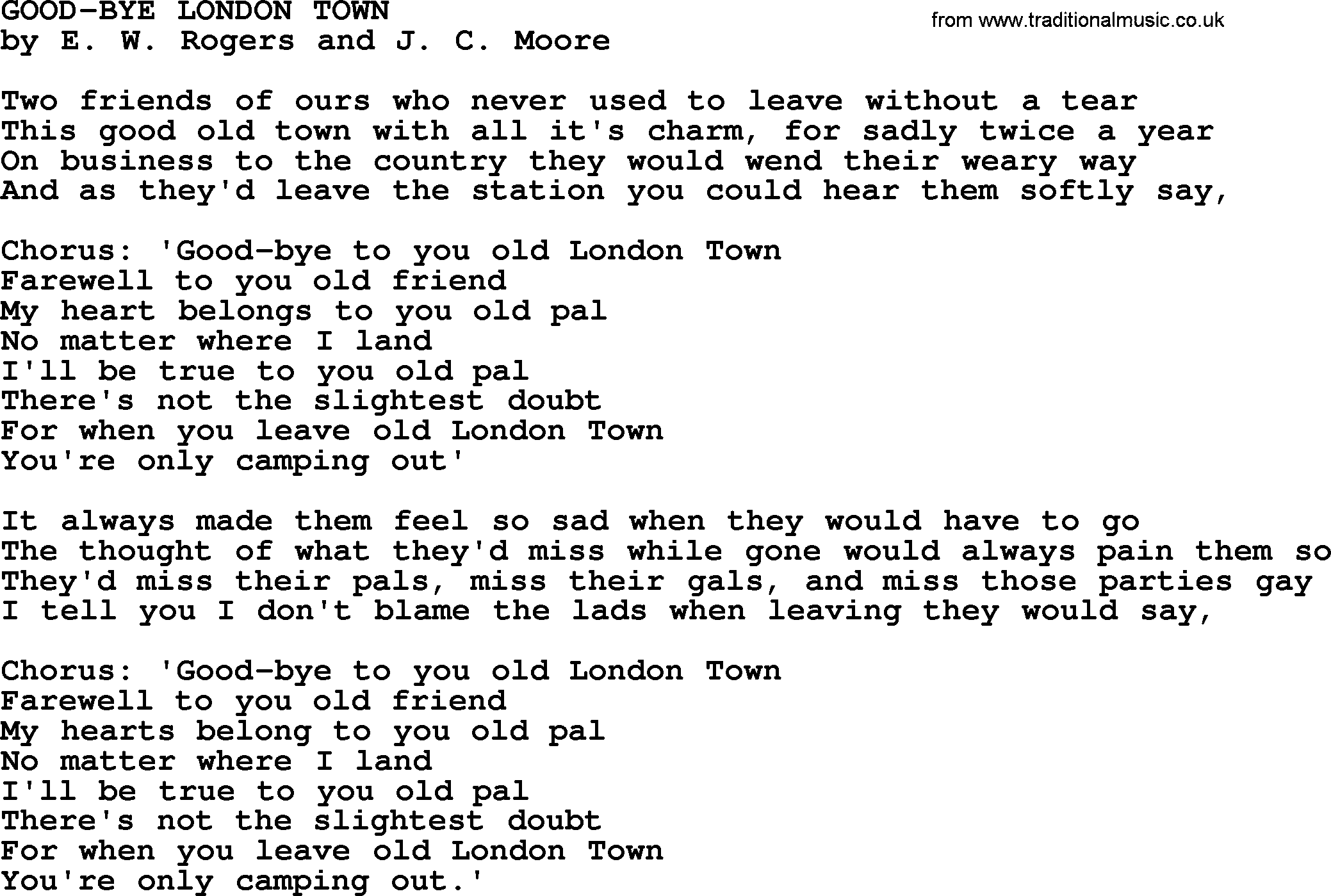 World War(WW1) One Song: Good-Bye London Town, lyrics and PDF