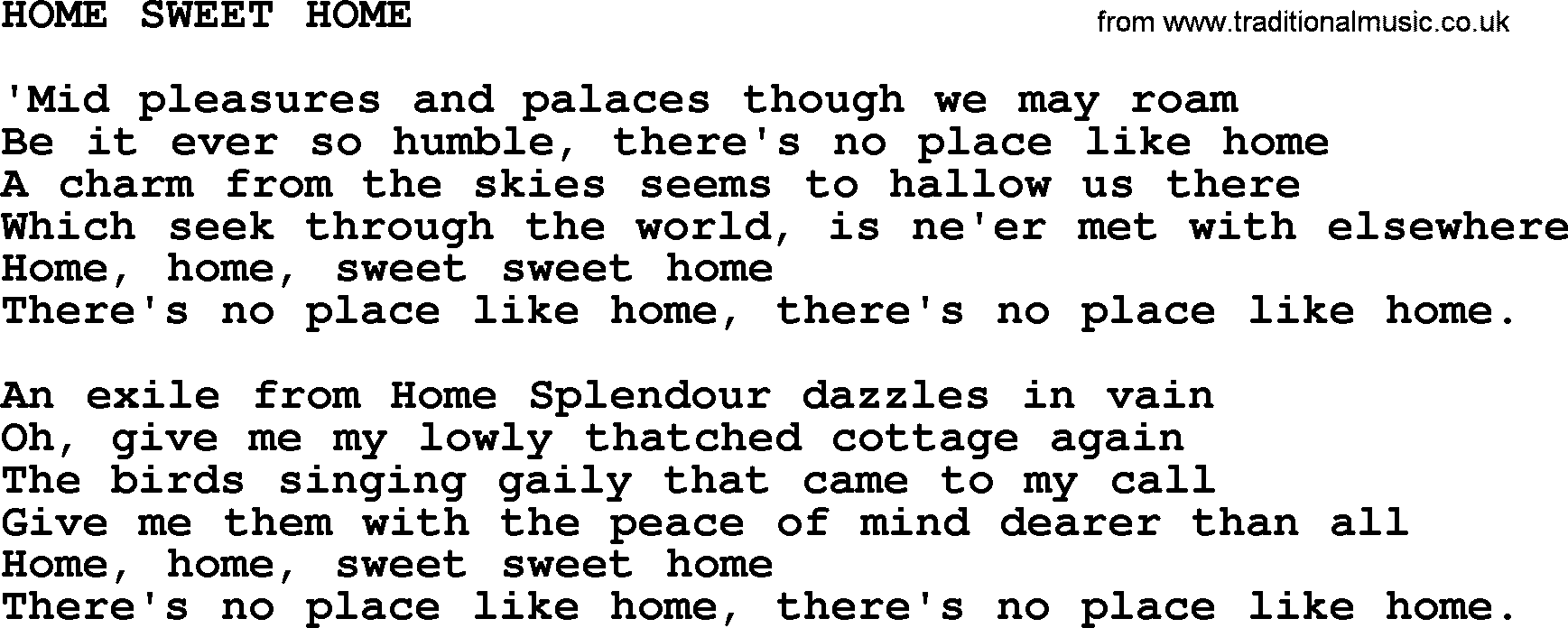 World War(WW1) One Song: Home Sweet Home, lyrics and PDF