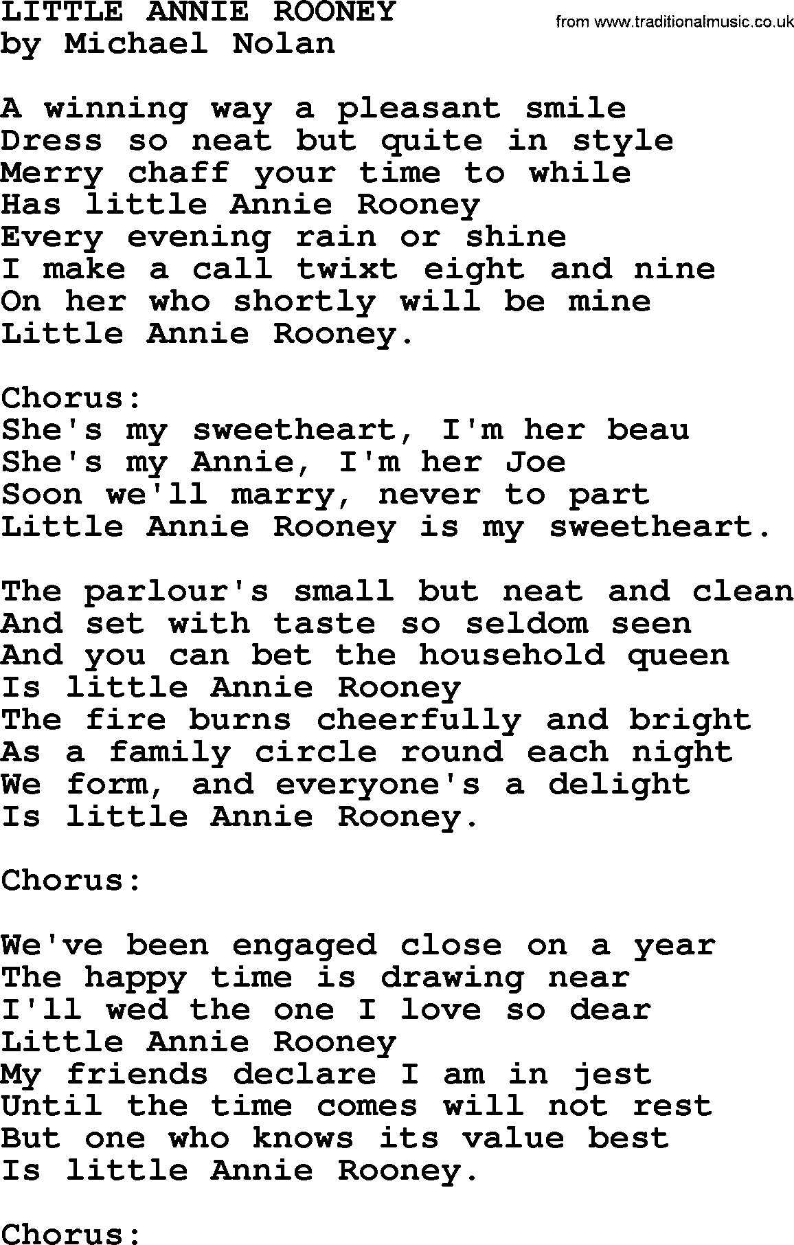 World War(WW1) One Song: Little Annie Rooney, lyrics and PDF