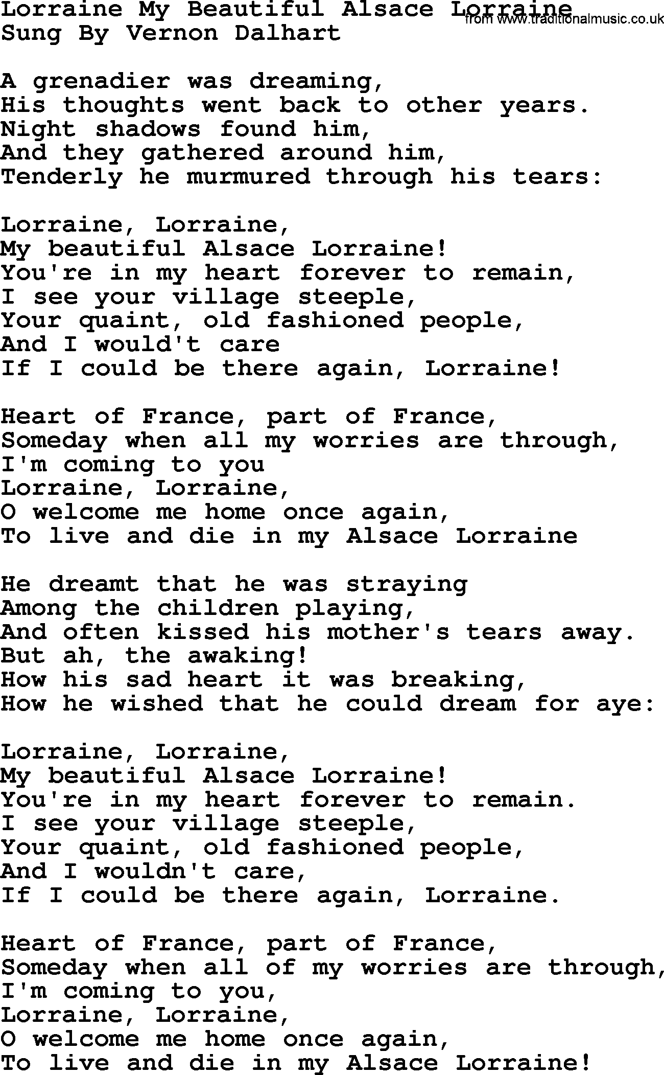 World War(WW1) One Song: Lorraine My Beautiful Alsace Lorraine, lyrics and PDF
