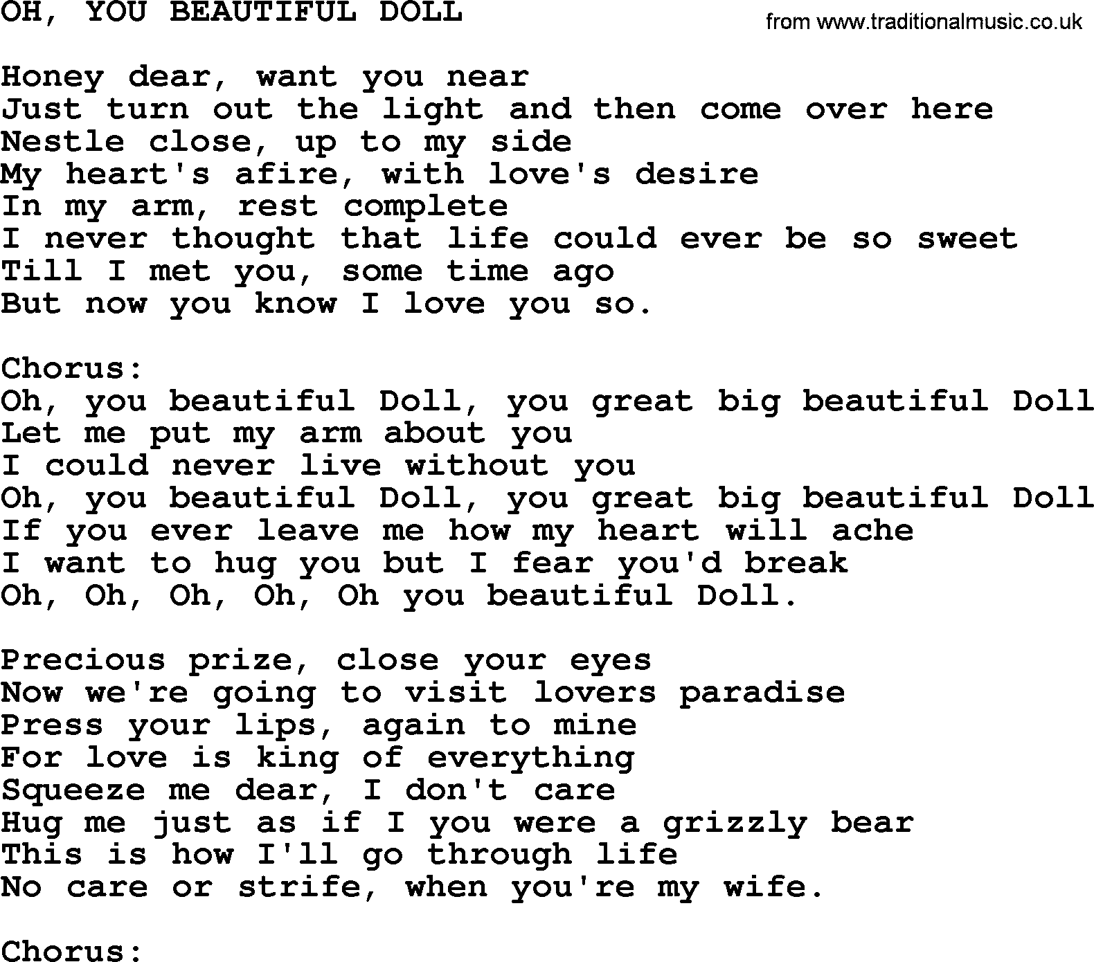 World War(WW1) One Song: Oh, You Beautiful Doll, lyrics and PDF
