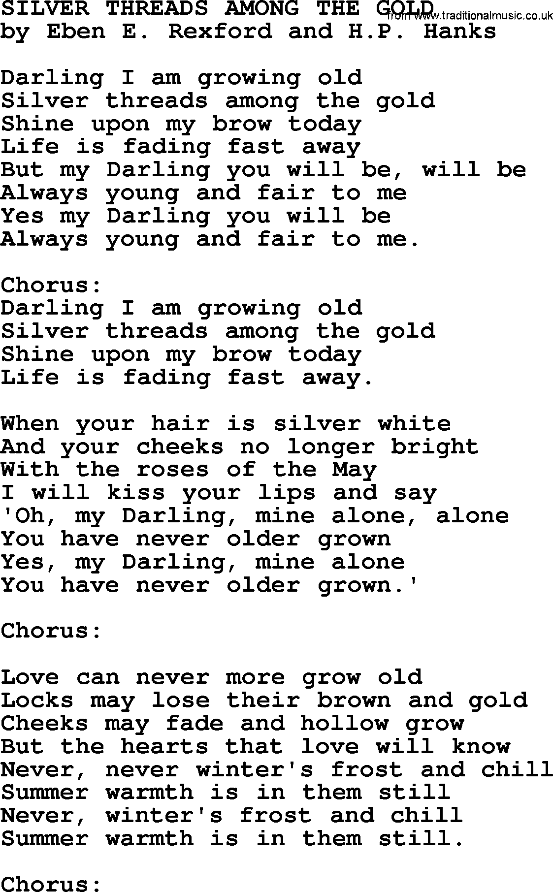 World War(WW1) One Song: Silver Threads Among The Gold, lyrics and PDF
